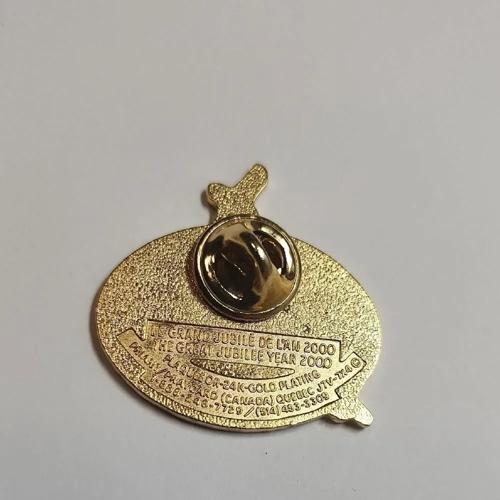 Vintage 24k gold plated prayer pin, the world globe, 2000, Pin, Tie tac